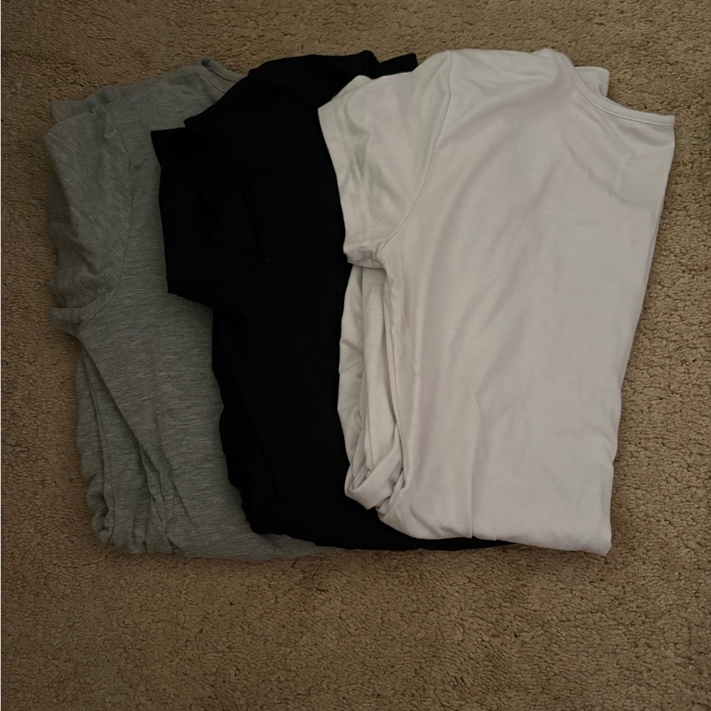 Set of Three T-Shirts in Gray, Black, and White